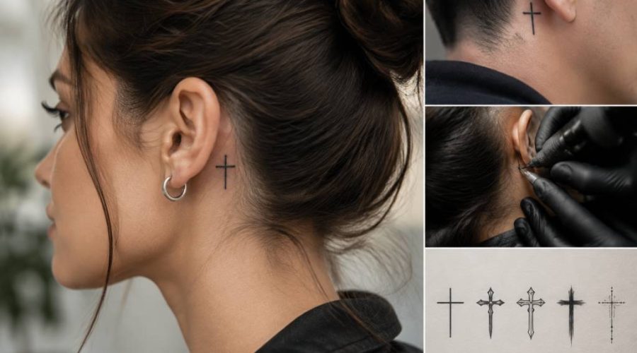 Tatouage croix derrière l’oreille : significations, styles et conseils avant de se lancer