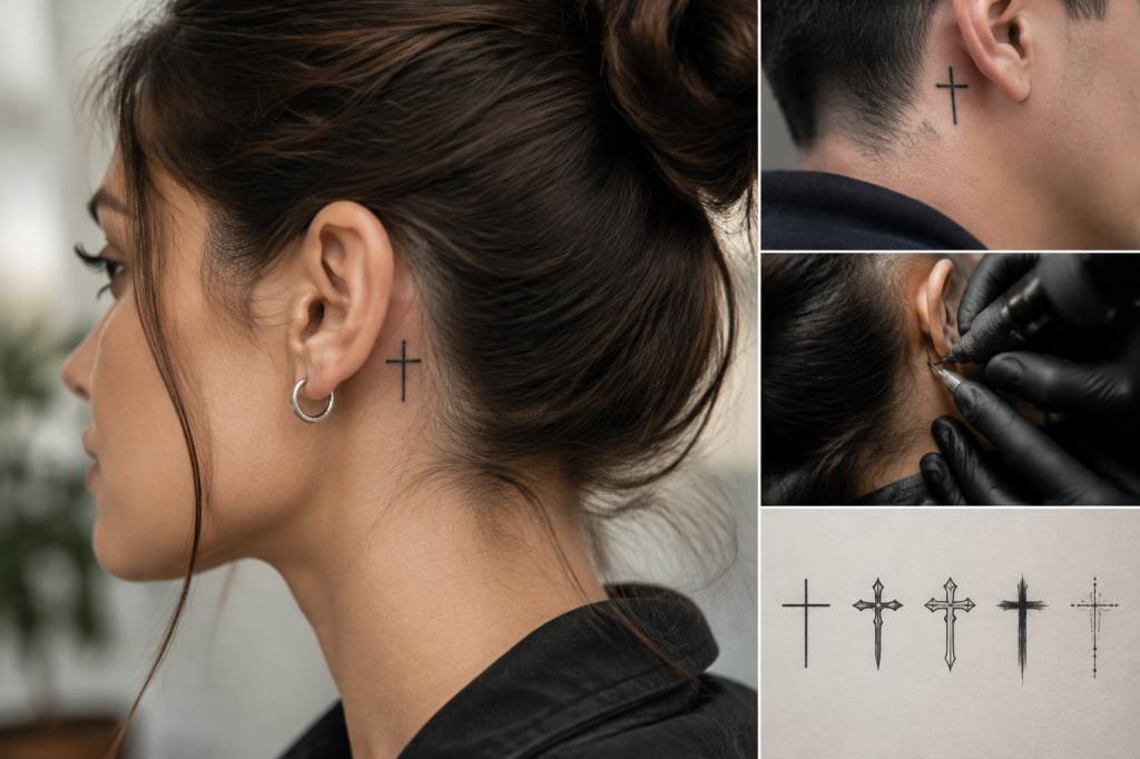 Tatouage croix derrière l’oreille : significations, styles et conseils avant de se lancer