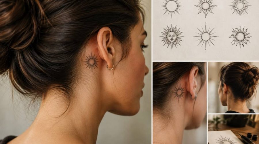 Tatouage soleil derrière oreille : idées, significations et conseils pour bien le choisir